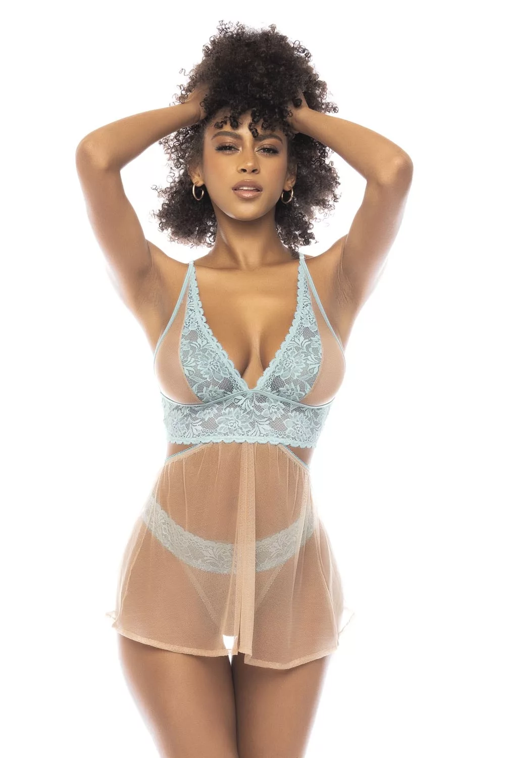 2 en 1 Nuisette et ensemble 2 pièces Abilene en dentelle et résille transparente